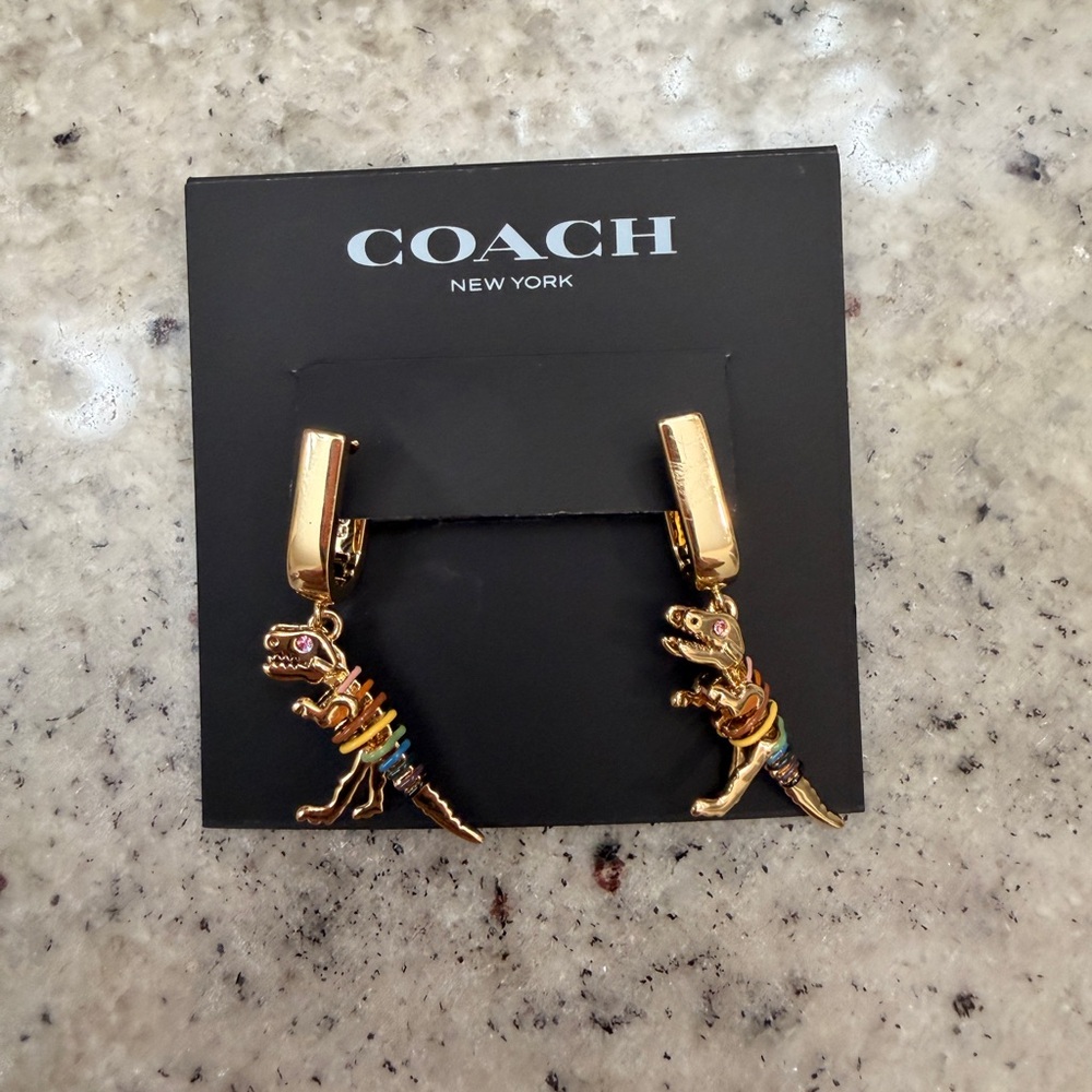 NWT Coach Skeletal Rexy Huggie Earrings